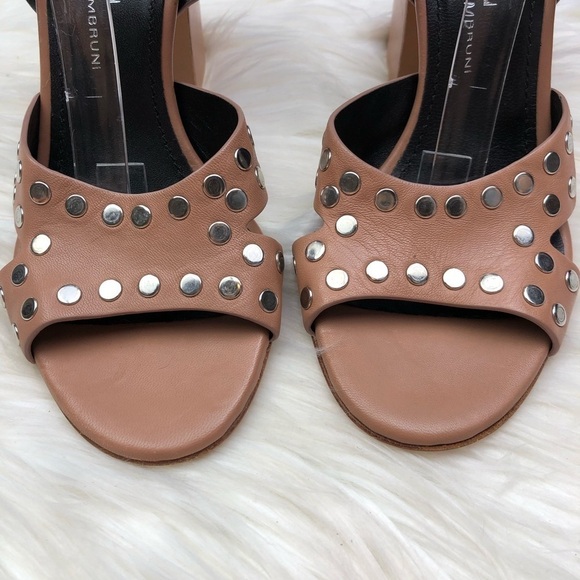 New AGL Tan Studded Ankle Wrap Leather Block Heels - Picture 4 of 14